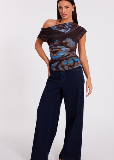 Quiz Brown Mesh Floral Top