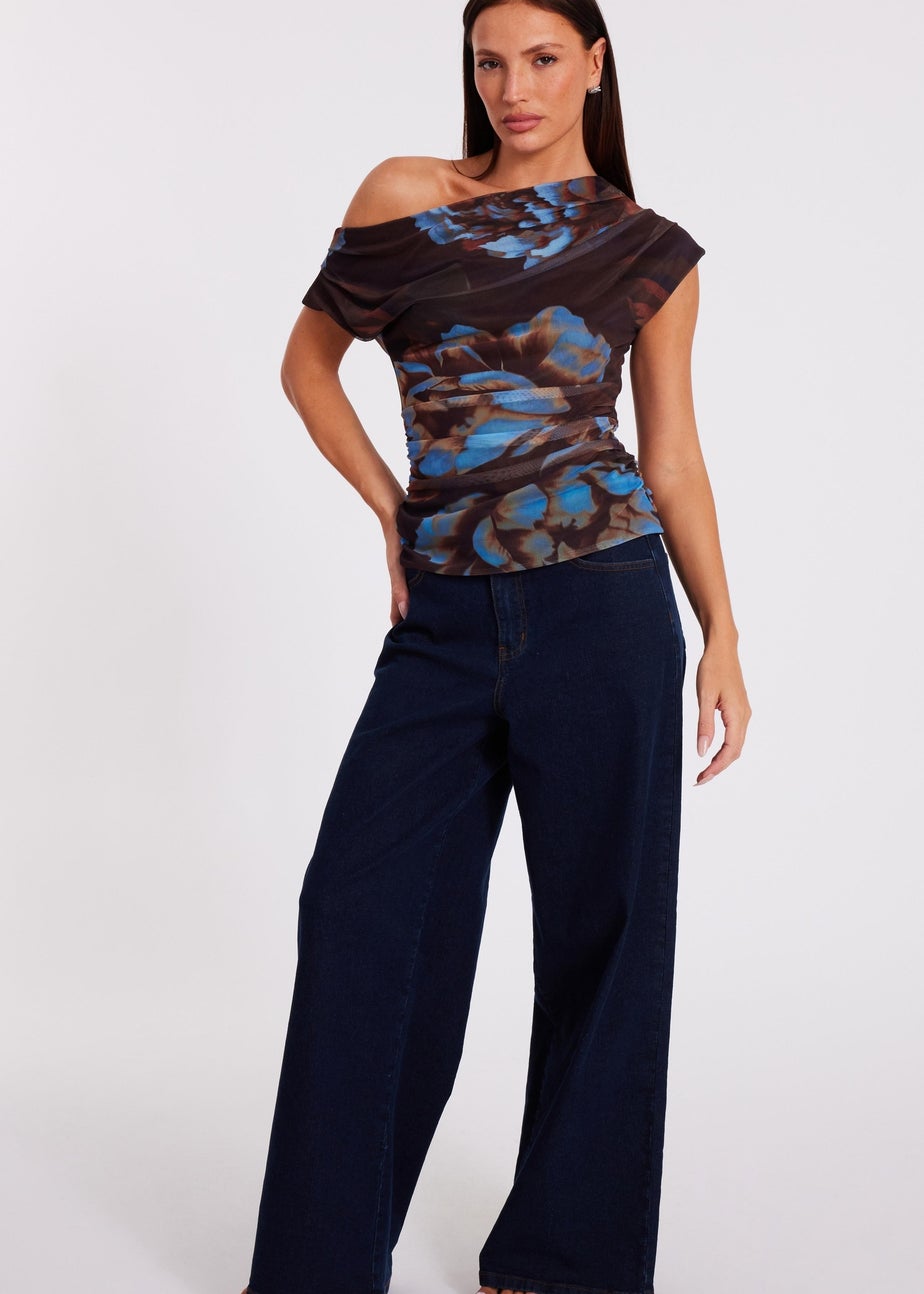 Quiz Brown Mesh Floral Top