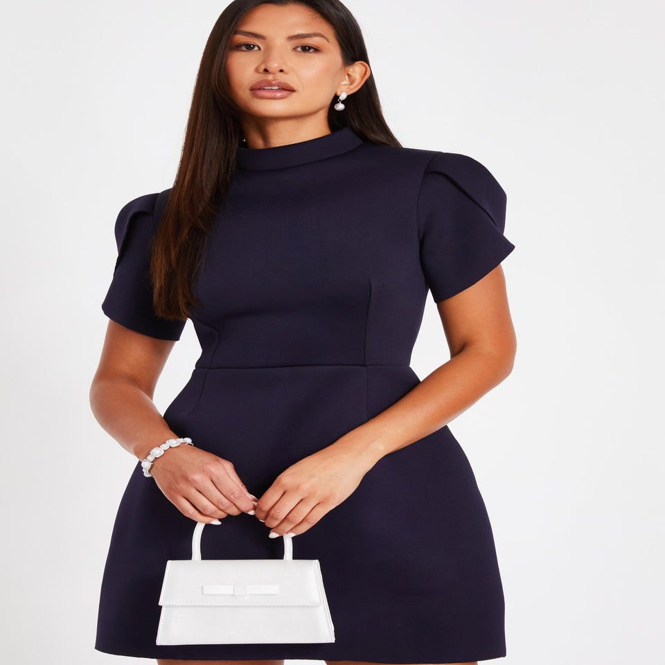 Quiz Navy High Neck Mini Dress