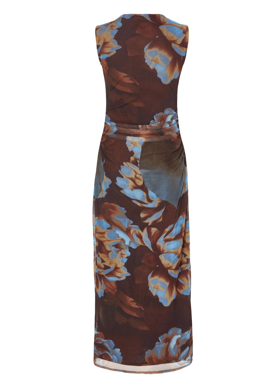 Quiz Brown Mesh Floral Midaxi Dress