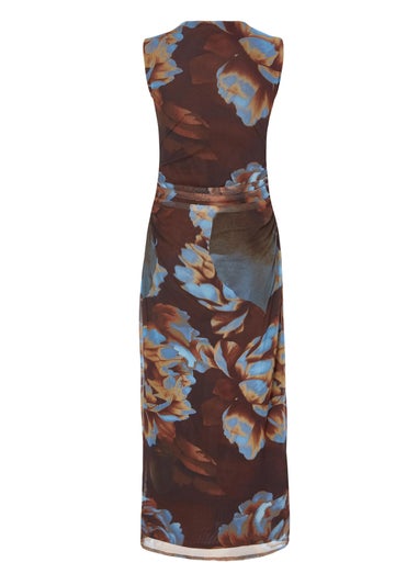 Quiz Brown Mesh Floral Midaxi Dress