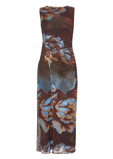 Quiz Brown Mesh Floral Midaxi Dress