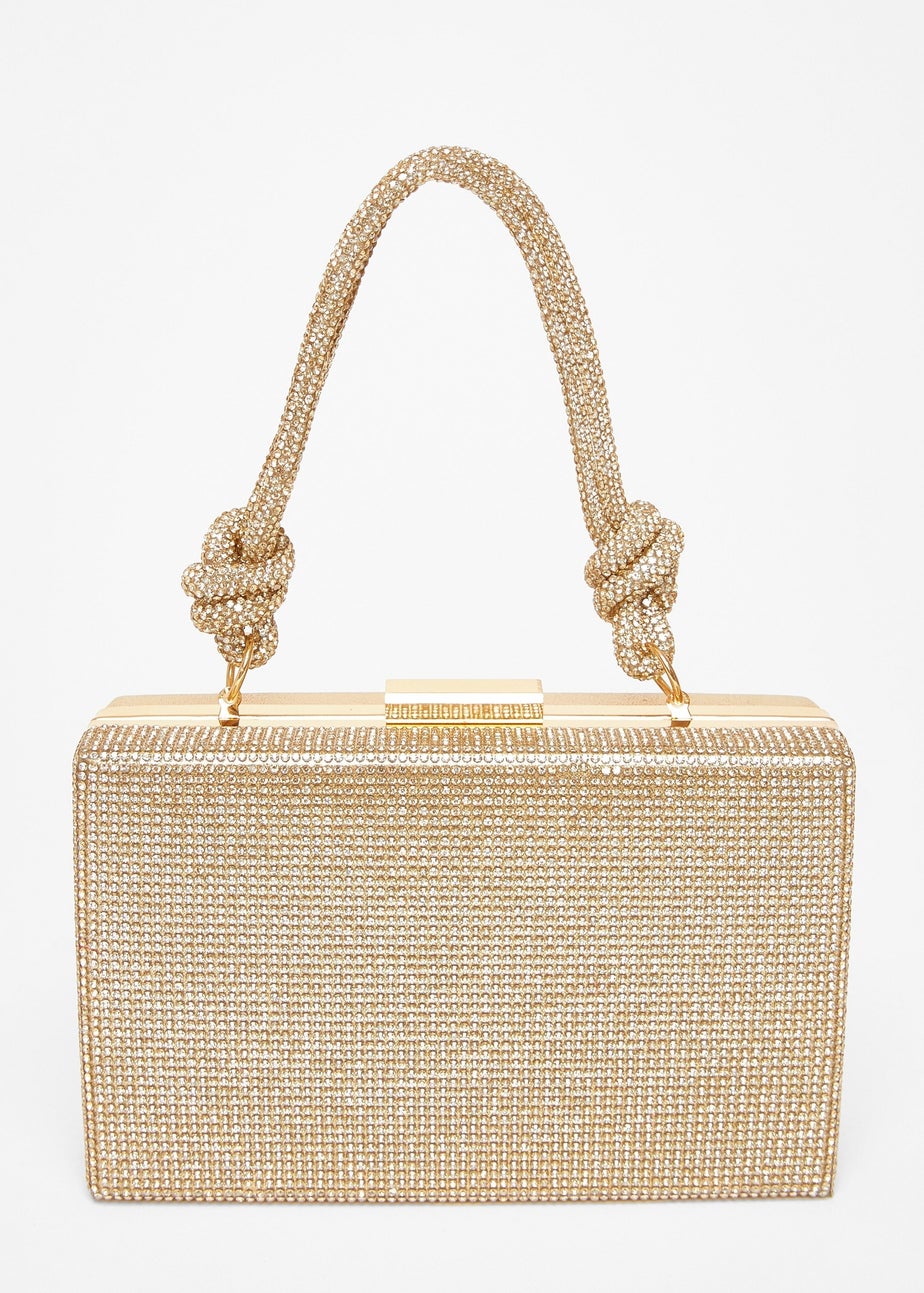 Quiz Gold Diamante Knot Handle Bag