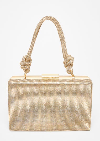 Quiz Gold Diamante Knot Handle Bag