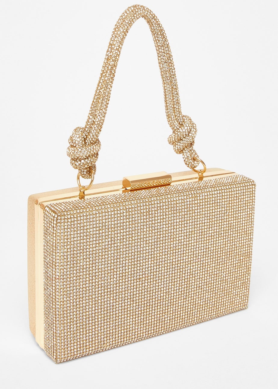 Quiz Gold Diamante Knot Handle Bag