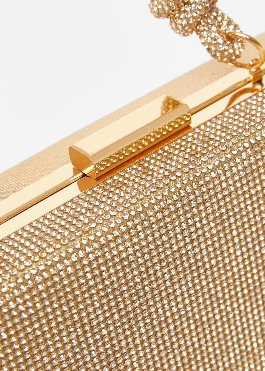 Quiz Gold Diamante Knot Handle Bag