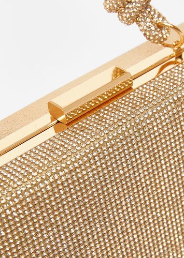 Quiz Gold Diamante Knot Handle Bag