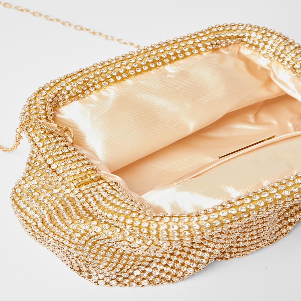 Quiz Gold Diamante Gathered Pouch Bag