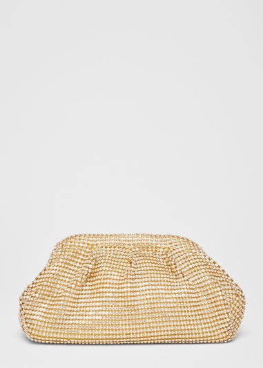Quiz Gold Diamante Gathered Pouch Bag