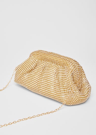 Quiz Gold Diamante Gathered Pouch Bag