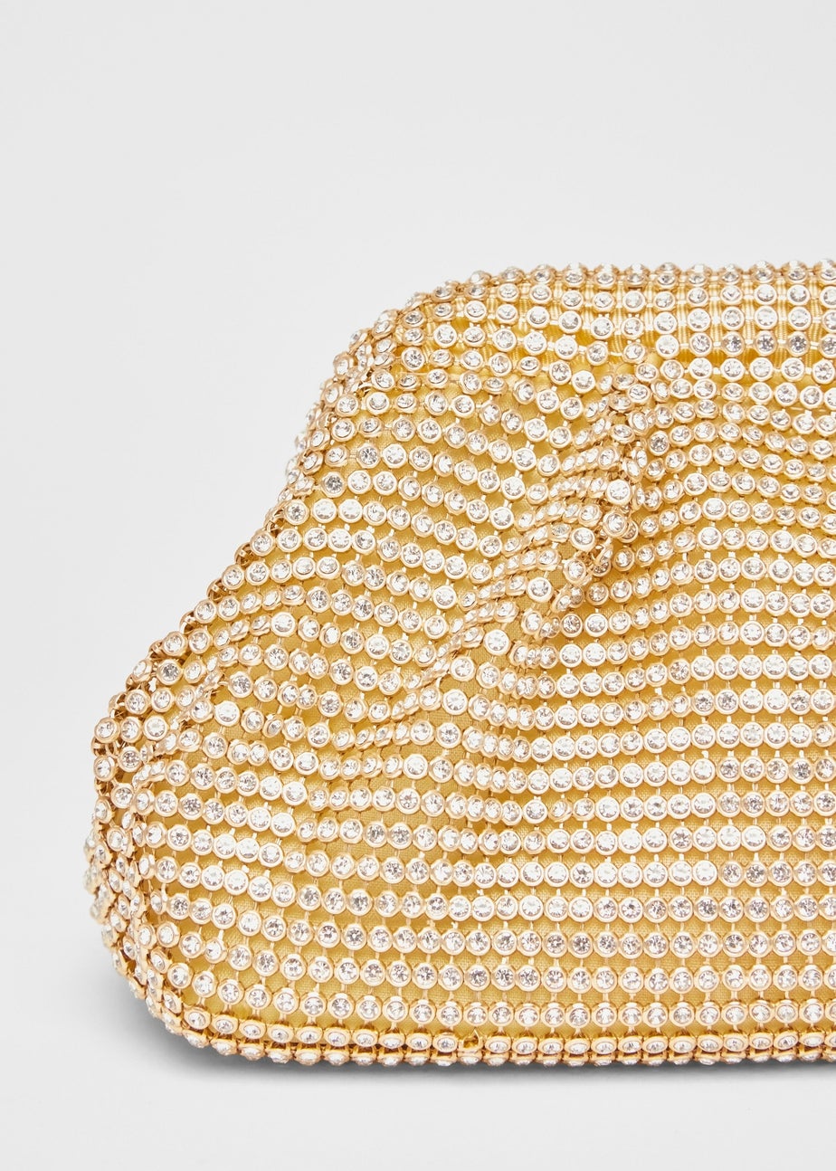 Quiz Gold Diamante Gathered Pouch Bag