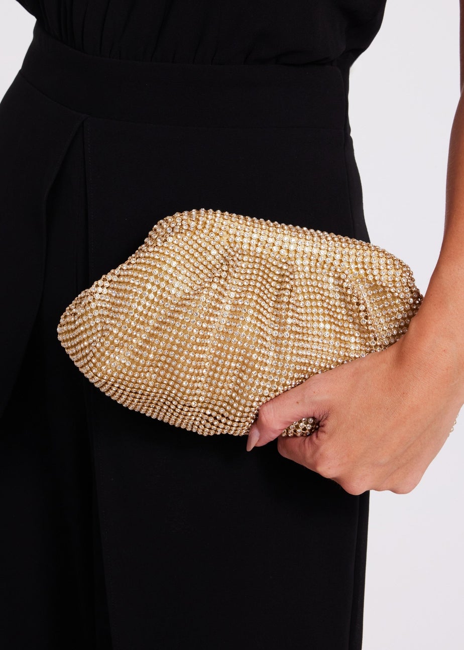 Quiz Gold Diamante Gathered Pouch Bag