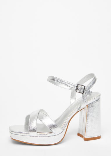 Quiz Silver Wide Fit Platform Heel
