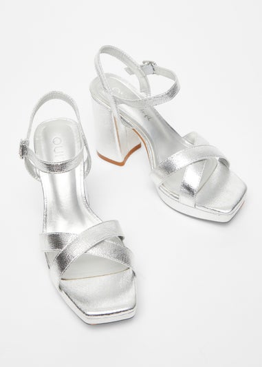 Quiz Silver Wide Fit Platform Heel