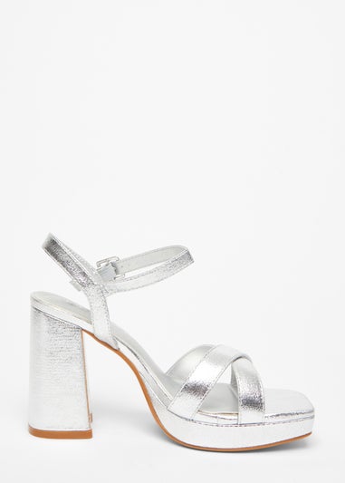 Quiz Silver Wide Fit Platform Heel