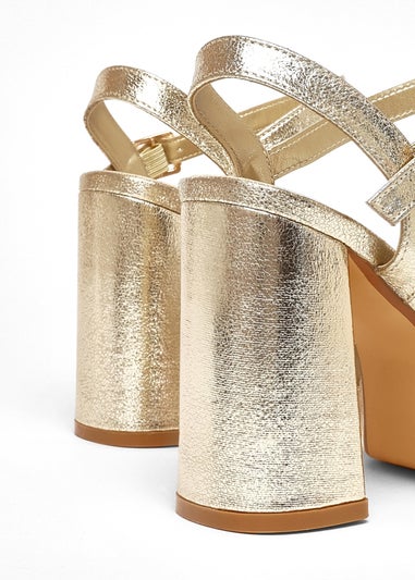 Quiz Gold Wide Fit Platform Heels