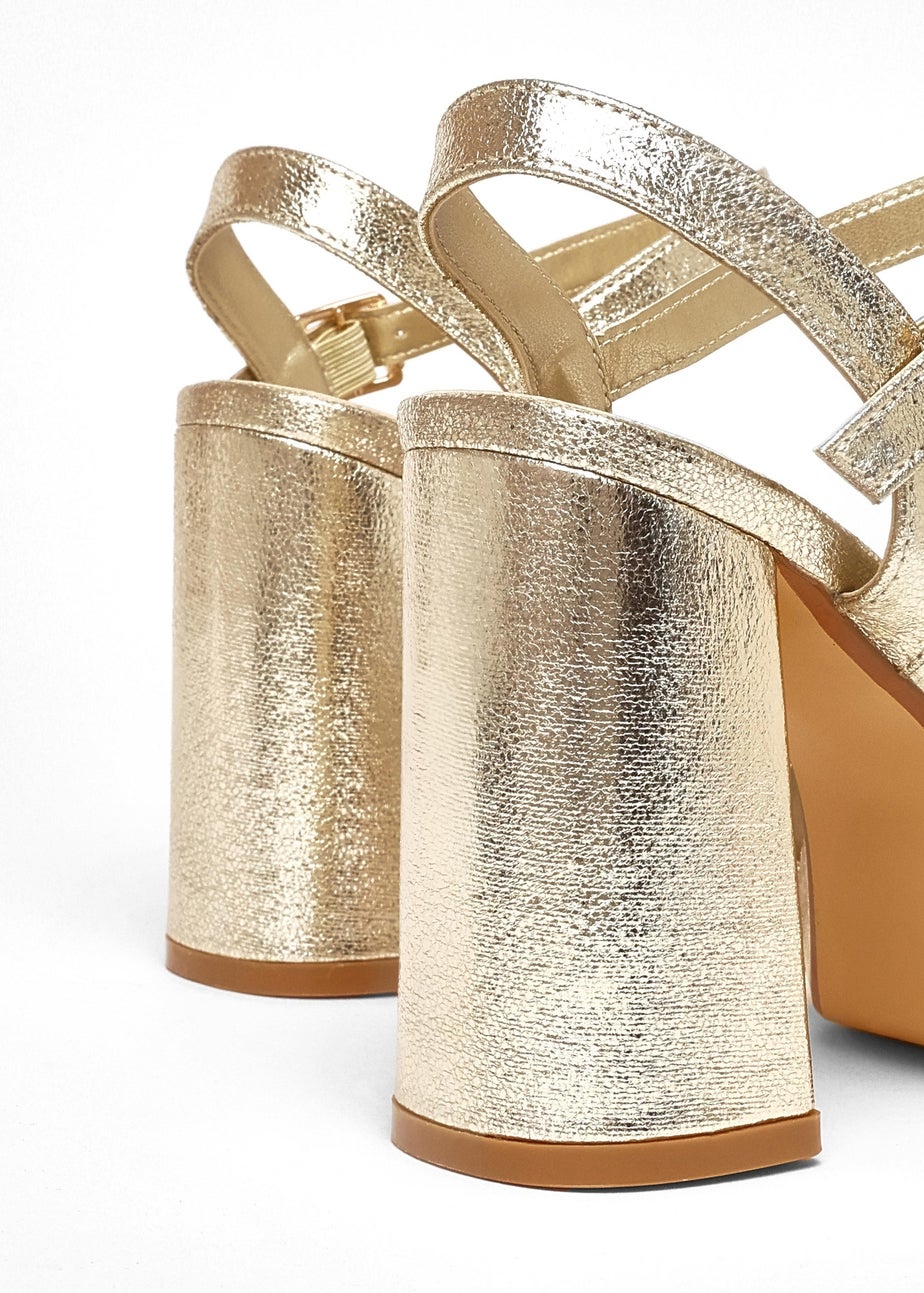 Quiz Gold Wide Fit Platform Heels