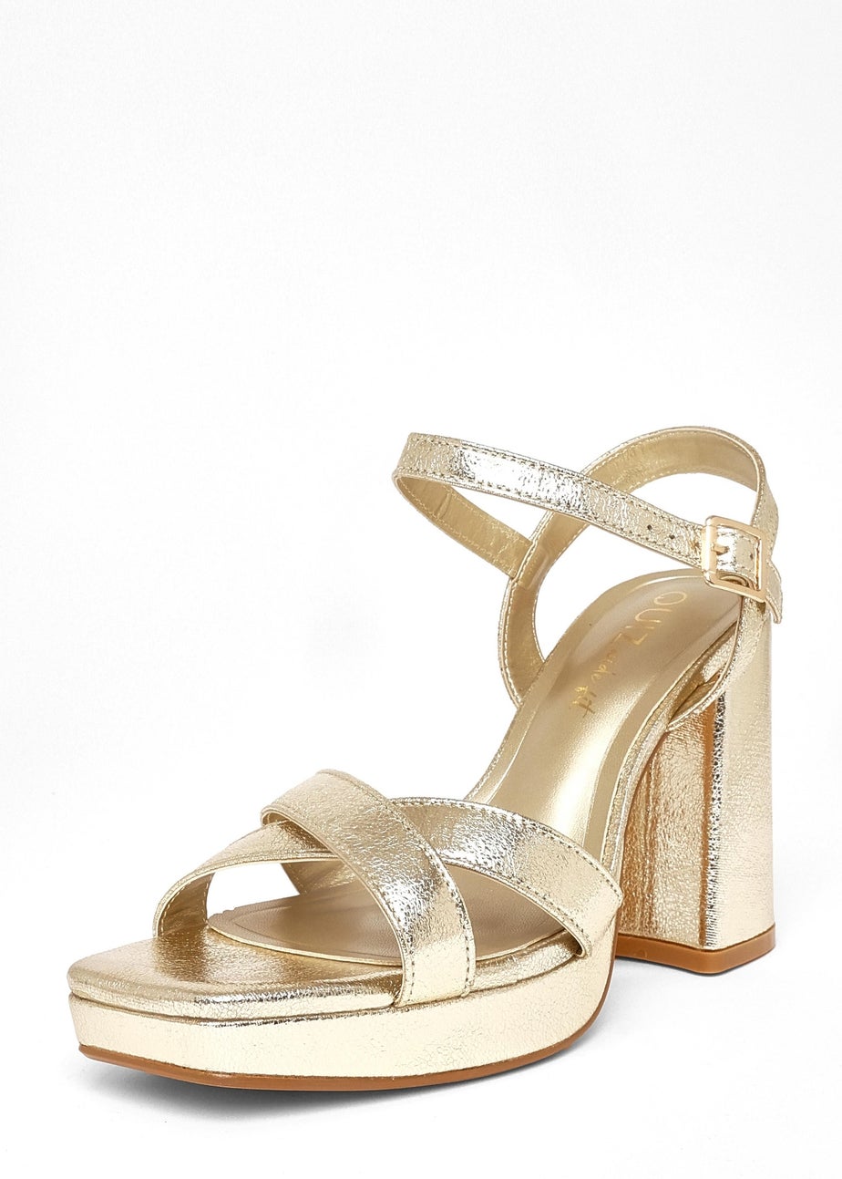 Quiz Gold Wide Fit Platform Heels