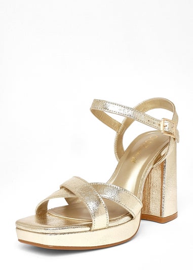 Quiz Gold Wide Fit Platform Heels