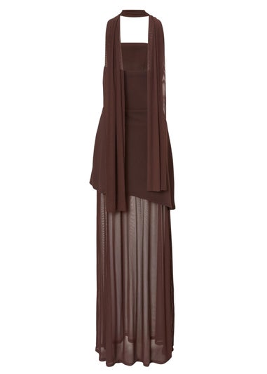 Quiz Brown Strapless Mesh Hem Maxi Dress