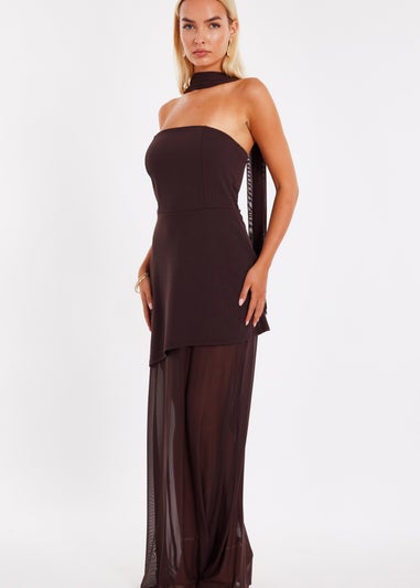 Quiz Brown Strapless Mesh Hem Maxi Dress