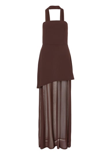 Quiz Brown Strapless Mesh Hem Maxi Dress