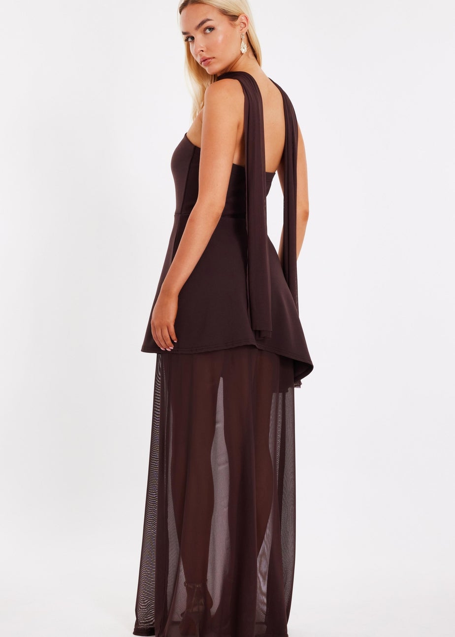 Quiz Brown Strapless Mesh Hem Maxi Dress