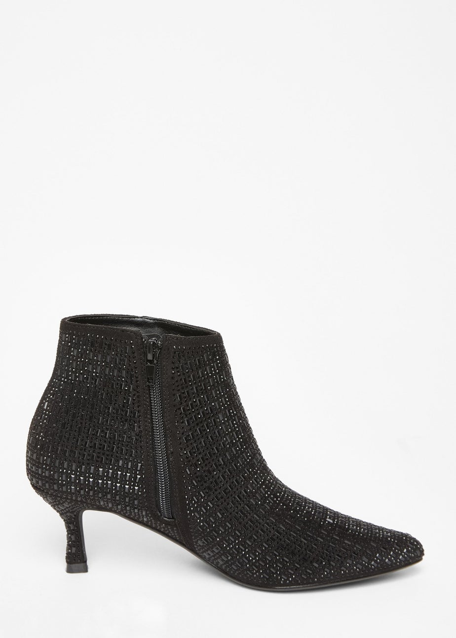 Quiz Black Embellished Flare Heel Boots