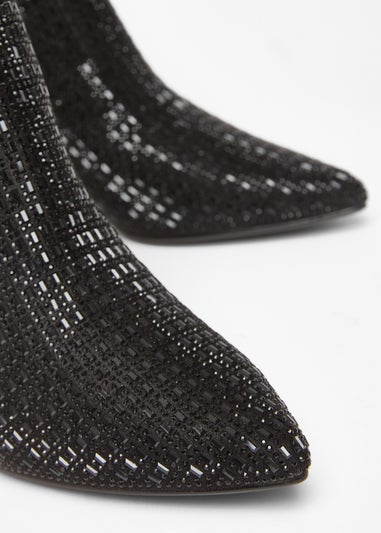 Quiz Black Embellished Flare Heel Boots