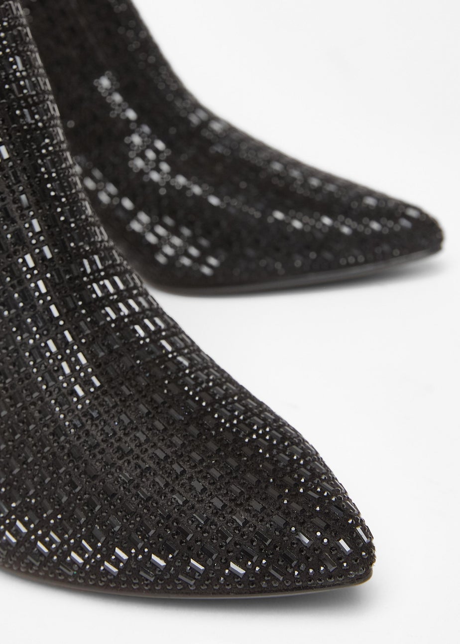 Quiz Black Embellished Flare Heel Boots