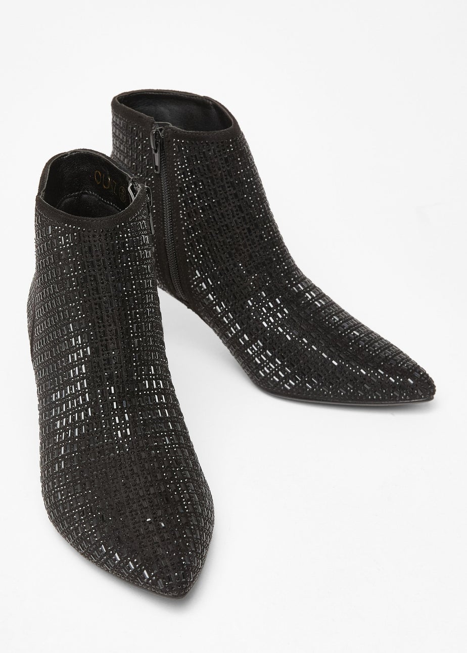 Quiz Black Embellished Flare Heel Boots