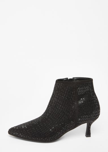 Quiz Black Embellished Flare Heel Boots