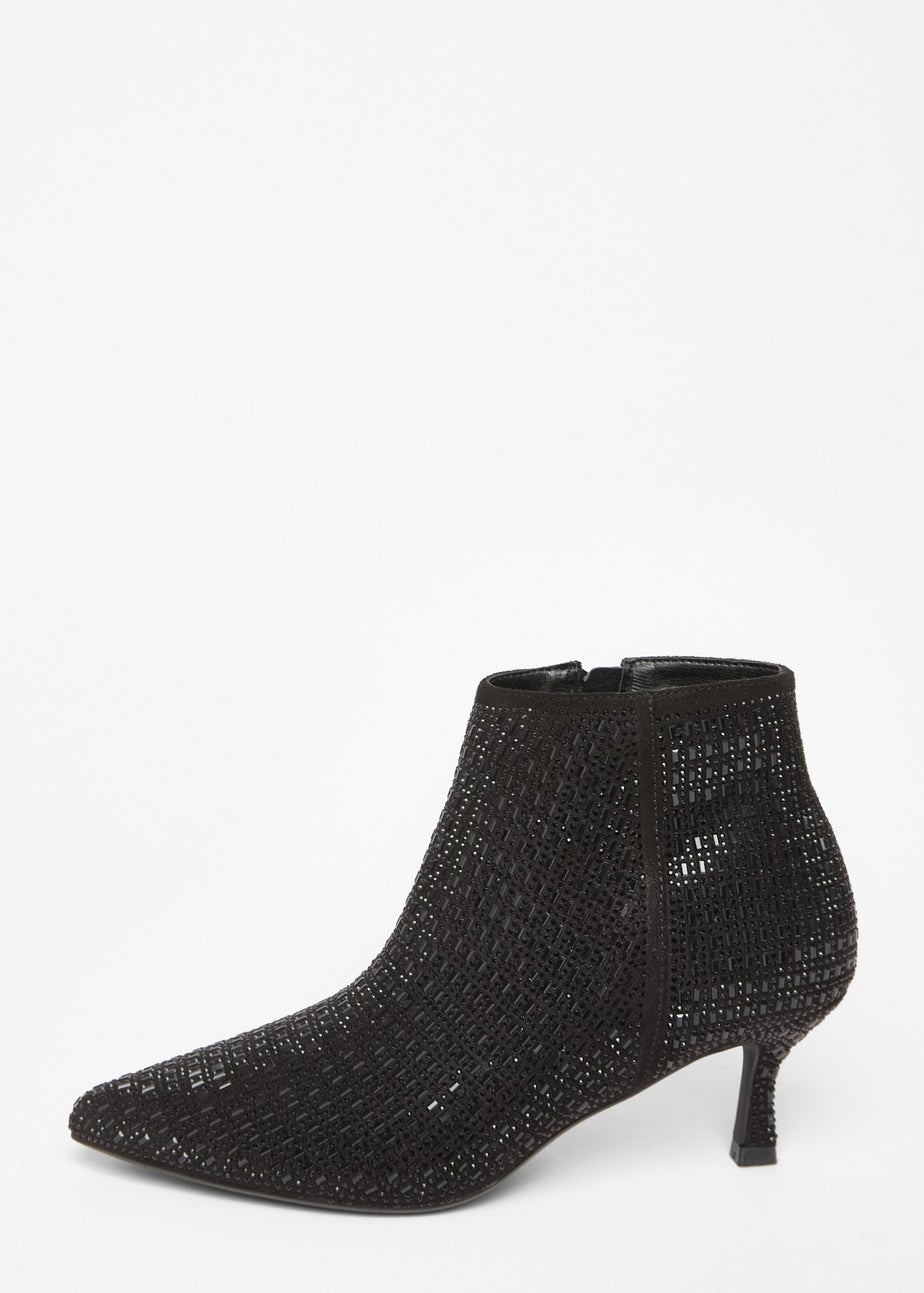 Quiz Black Embellished Flare Heel Boots