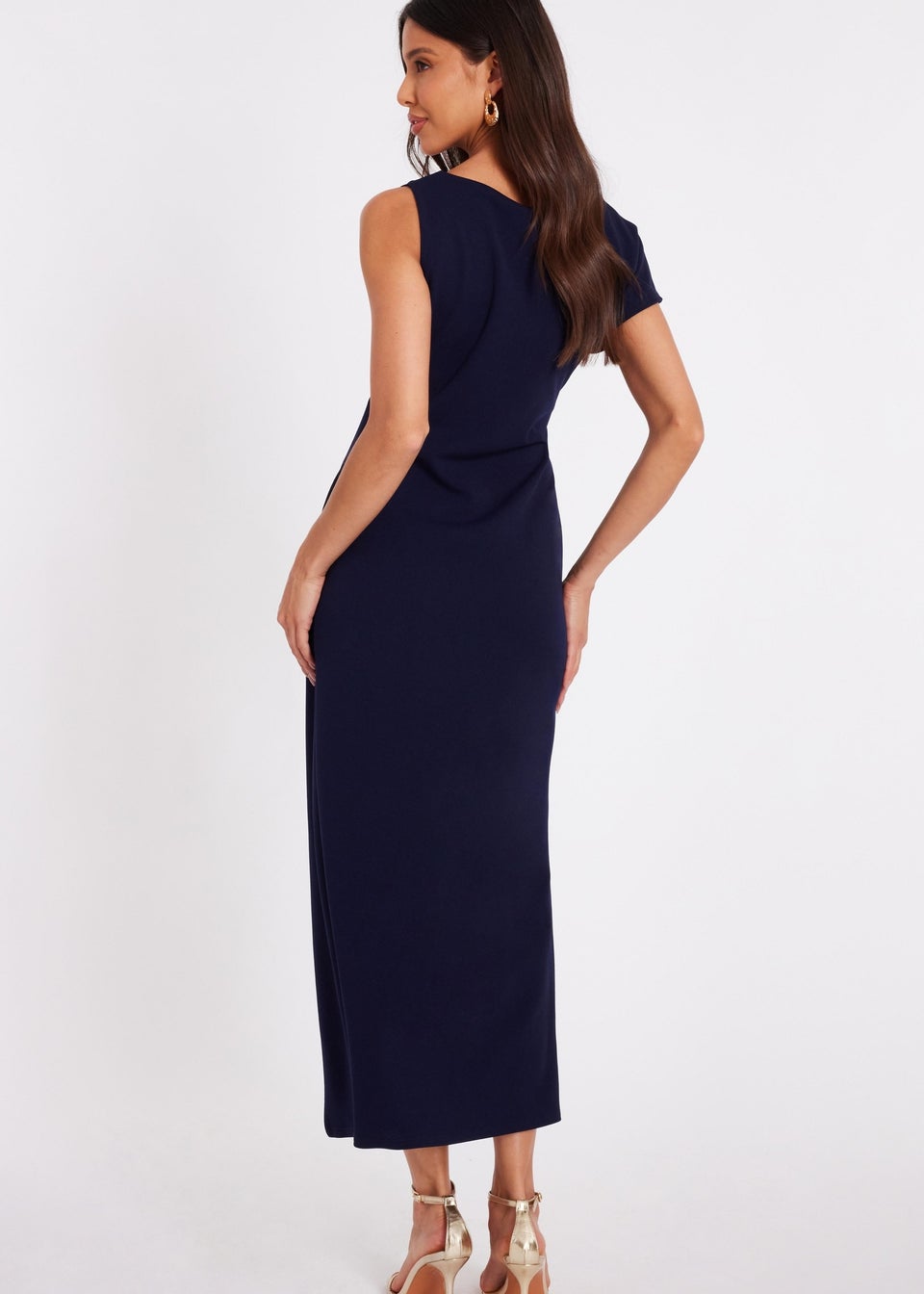 Quiz Navy Asymmetric Wrap Midaxi Dress