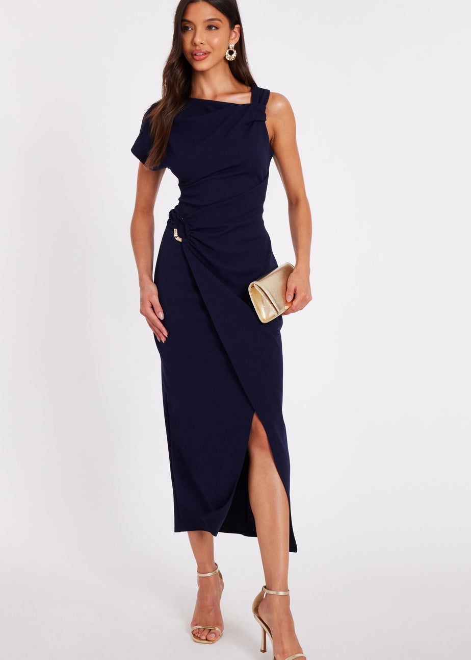 Quiz Navy Asymmetric Wrap Midaxi Dress