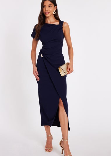 Quiz Navy Asymmetric Wrap Midaxi Dress
