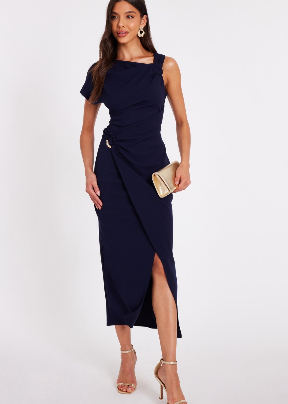 Quiz Navy Asymmetric Wrap Midaxi Dress