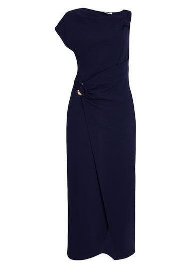 Quiz Navy Asymmetric Wrap Midaxi Dress