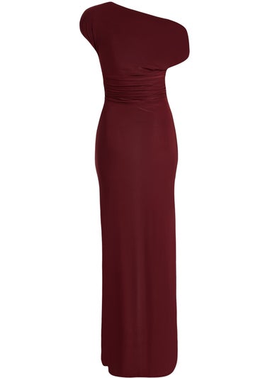 Quiz Burgundy Off Shoulder Ruched Maxi Dress