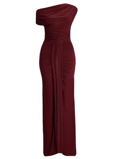 Quiz Burgundy Off Shoulder Ruched Maxi Dress