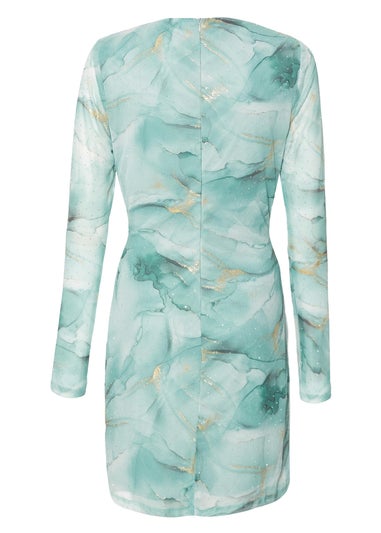 Quiz Green Mesh Marble Print Mini Dress