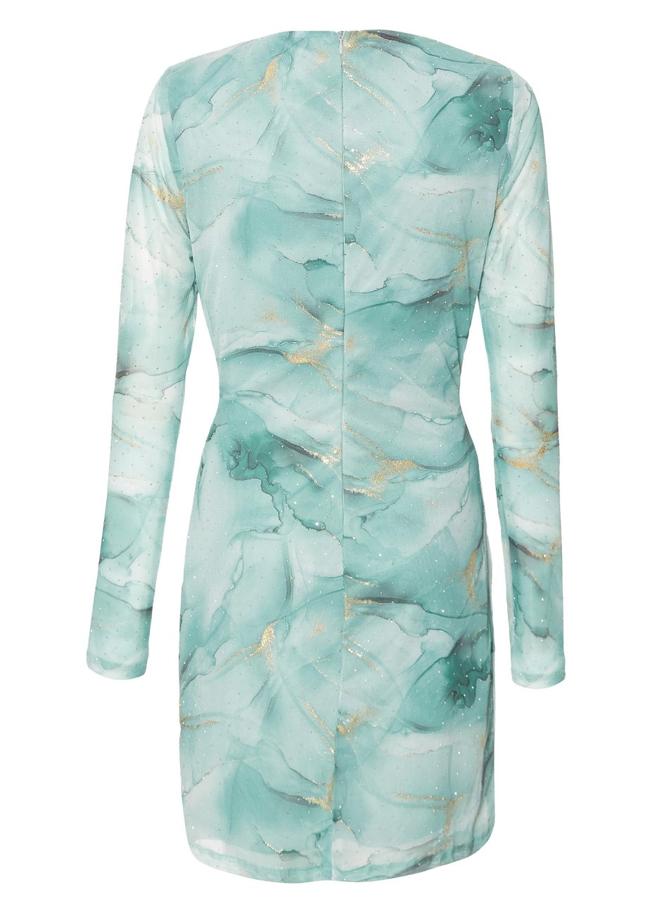 Quiz Green Mesh Marble Print Mini Dress