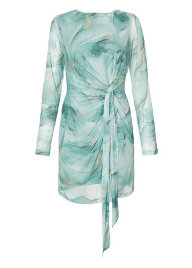 Quiz Green Mesh Marble Print Mini Dress