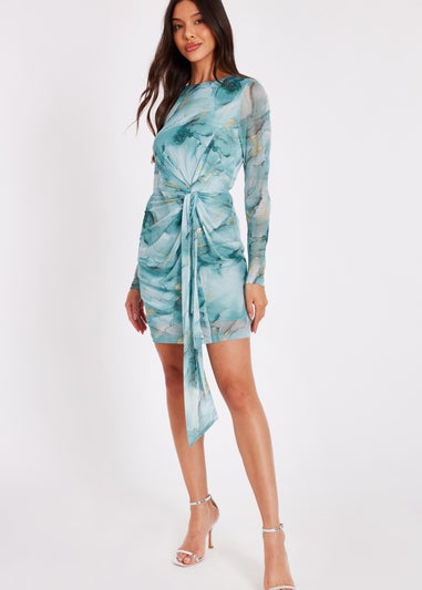 Quiz Green Mesh Marble Print Mini Dress