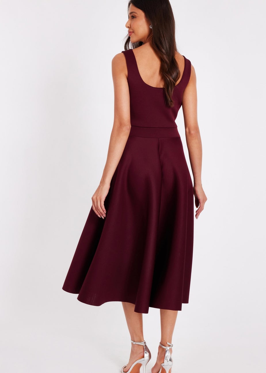 Quiz Burgundy Buckle Front Skater Dress