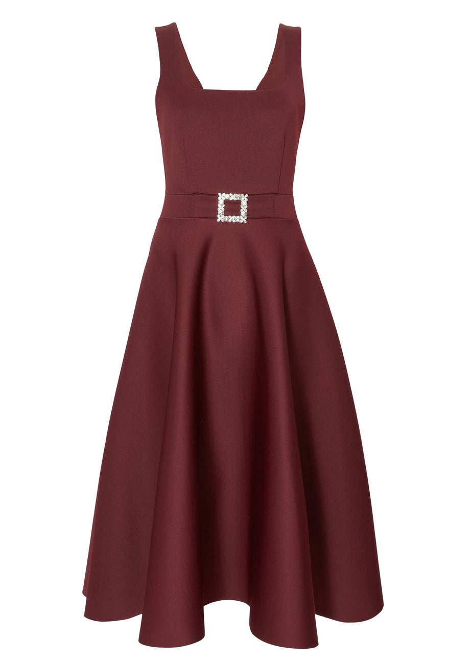 Quiz Burgundy Buckle Front Skater Dress