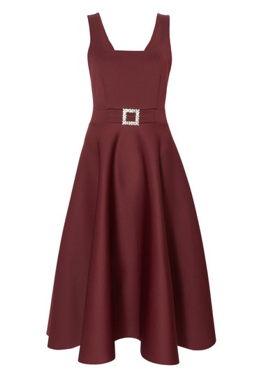 Quiz Burgundy Buckle Front Skater Dress
