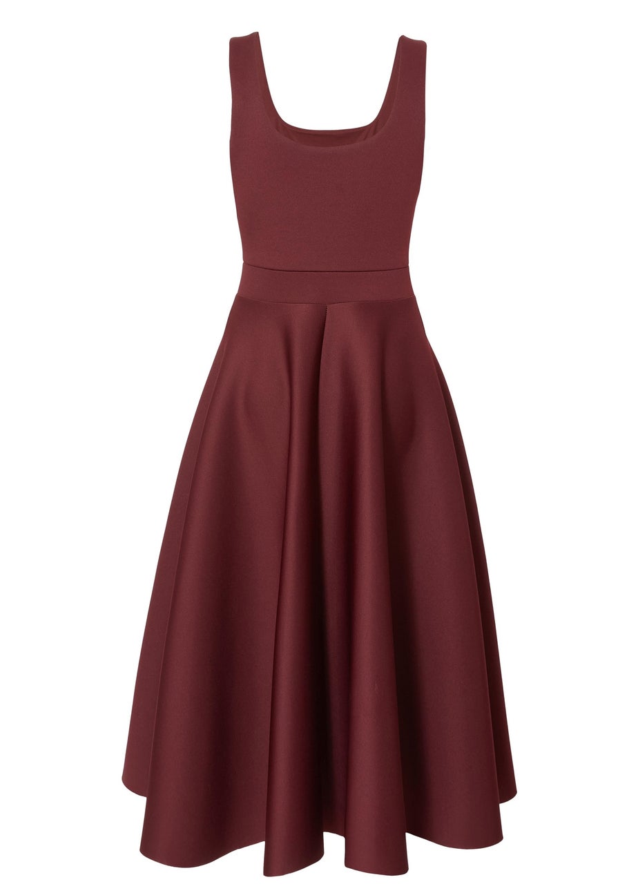 Quiz Burgundy Buckle Front Skater Dress
