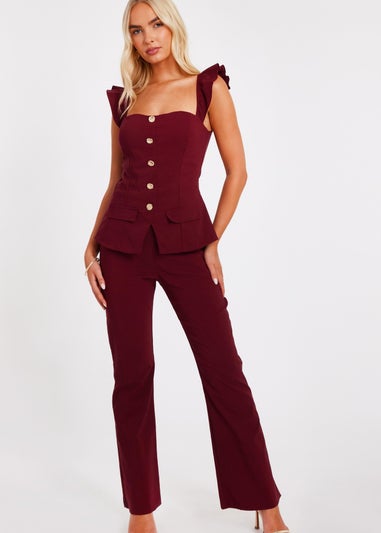 Quiz Red Frill Sleeve Jumpsuit