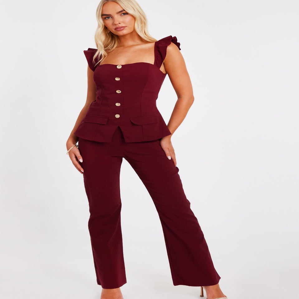 Quiz Red Frill Sleeve Jumpsuit